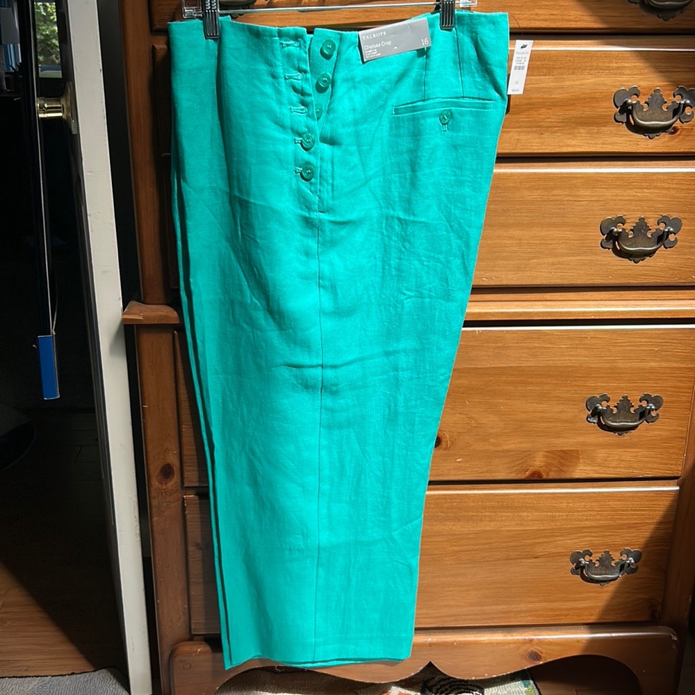 Talbot’s Chelsea crop pants, women’s 16 teal sailor-style linen pants